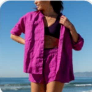 Left On Friday Getaway Button Down in Aloha Magenta